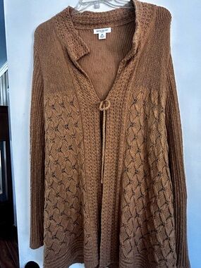Skye's the Limit Textured Tie-Front Cardigan in Camel Brown